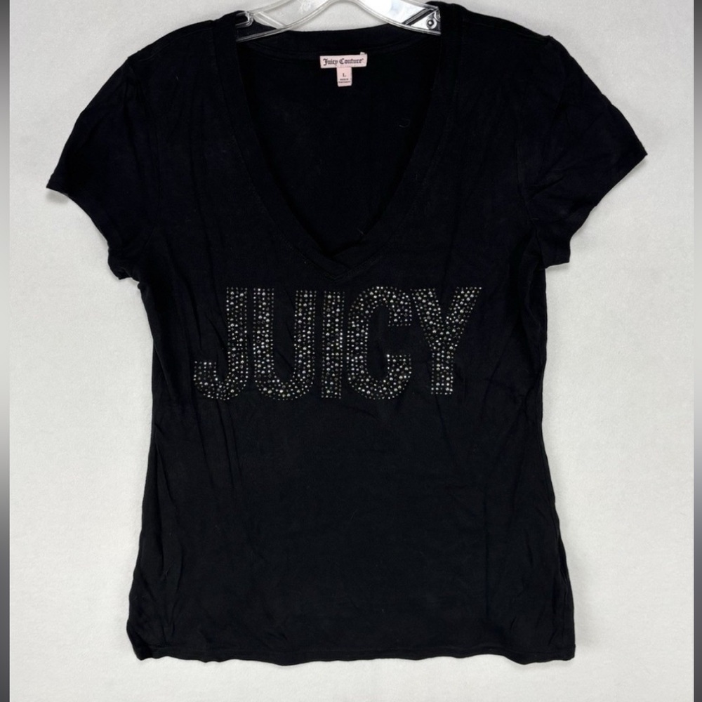 Juicy Couture Black Embellished V-Neck Tee